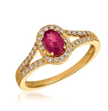 women's gothic engagement rings-14K Yellow Gold 0.54ct Ruby & 0.24cttw Diamond Ring by LeVian