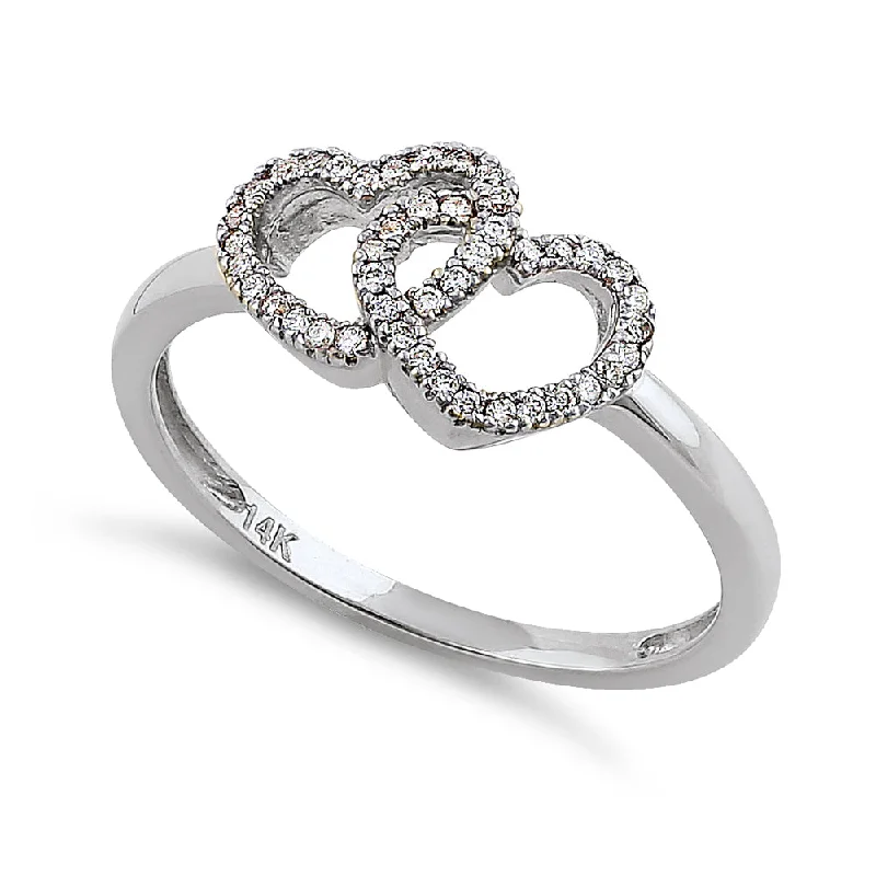 women's pear-shaped engagement rings-Solid 14K White Gold Double Heart 0.15 ct. Diamond Ring