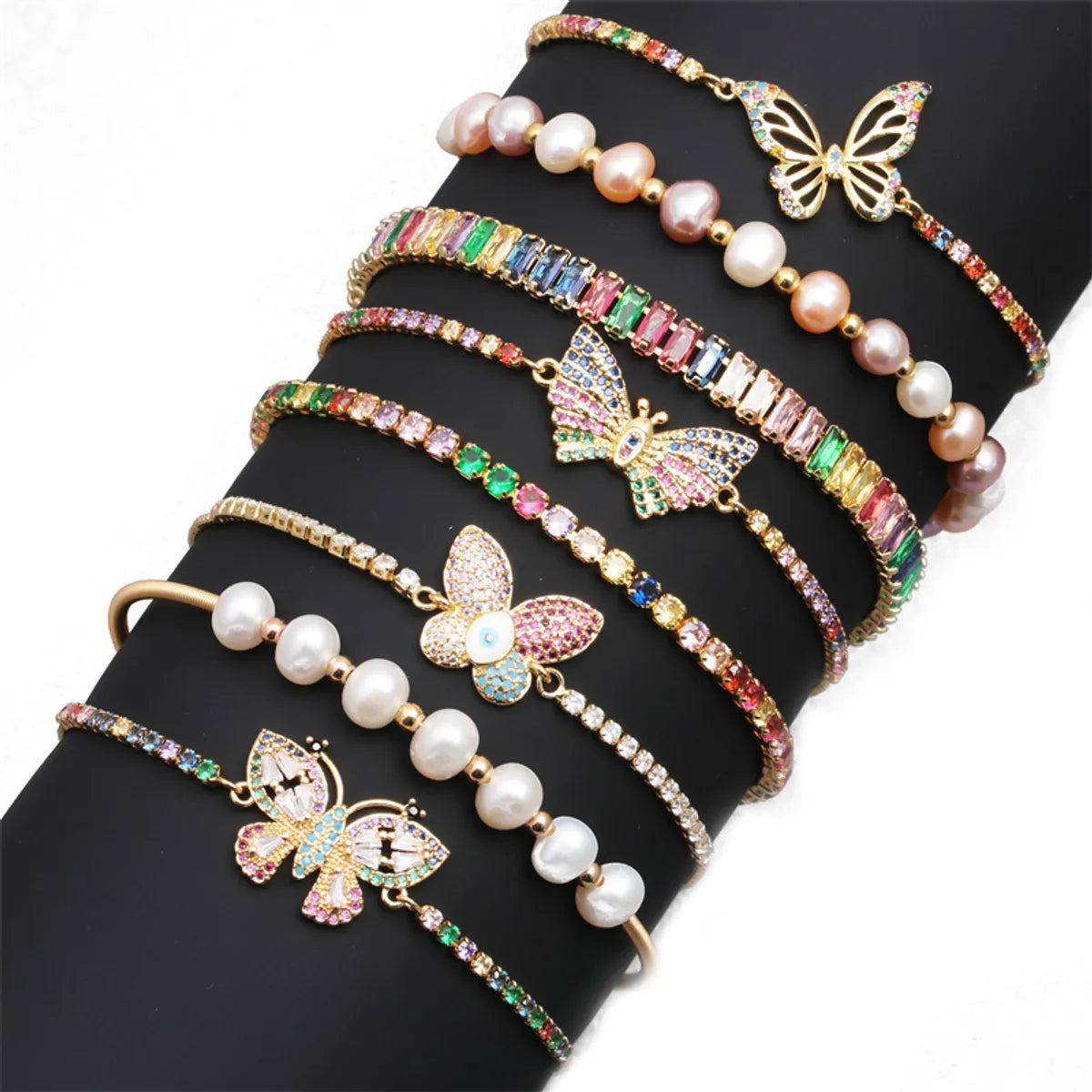 women's gold bracelets-Copper IG Style Simple Style Enamel Inlay Butterfly Zircon Bracelets