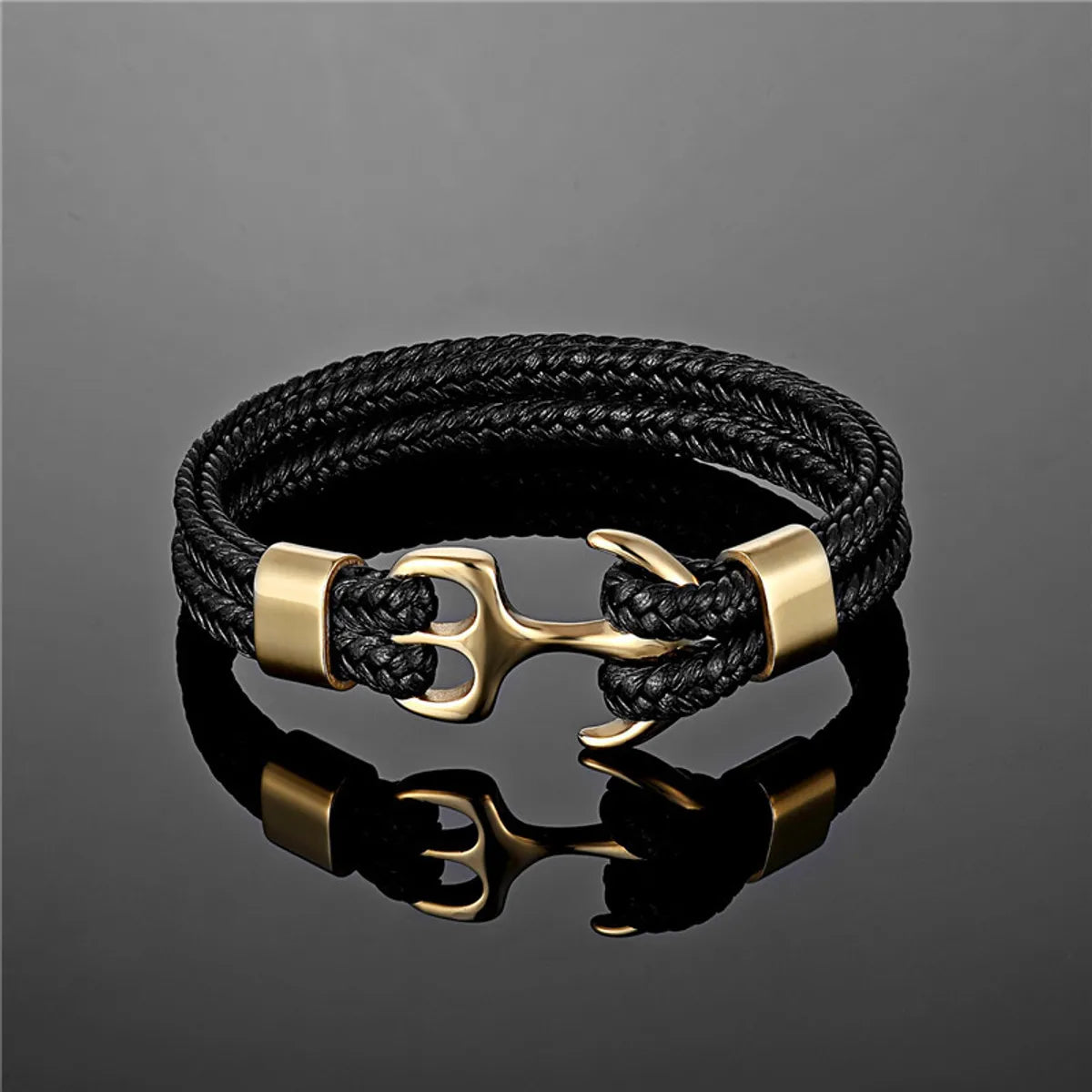 women's delicate bangles-Fashion Anchor Stainless Steel Leather Braid Unisex Bracelets