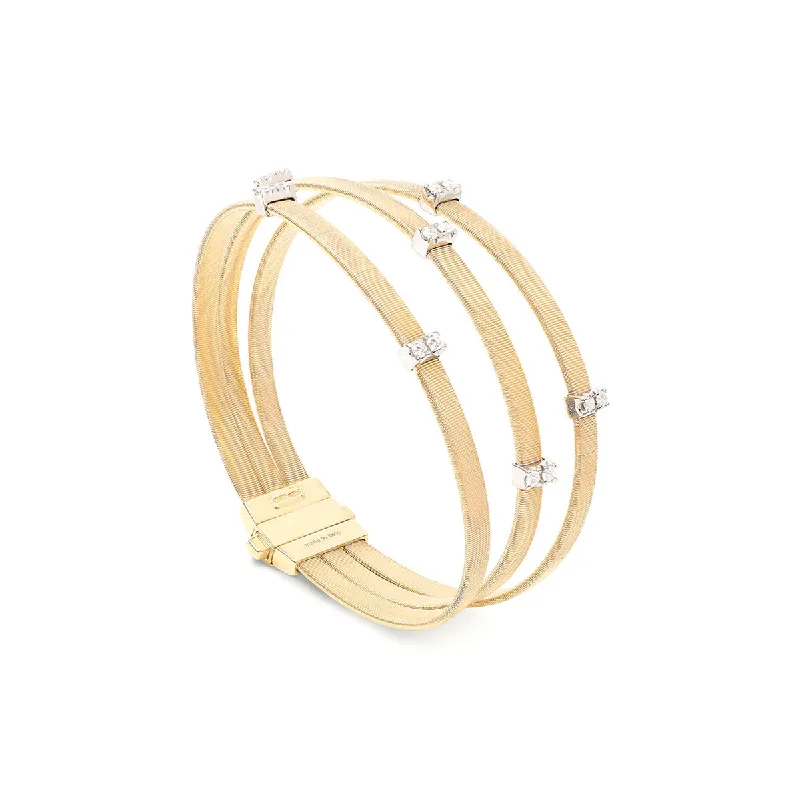 women's cross bracelets-Marco Bicego Masai Three Strand Bracelet with Diamond Stations