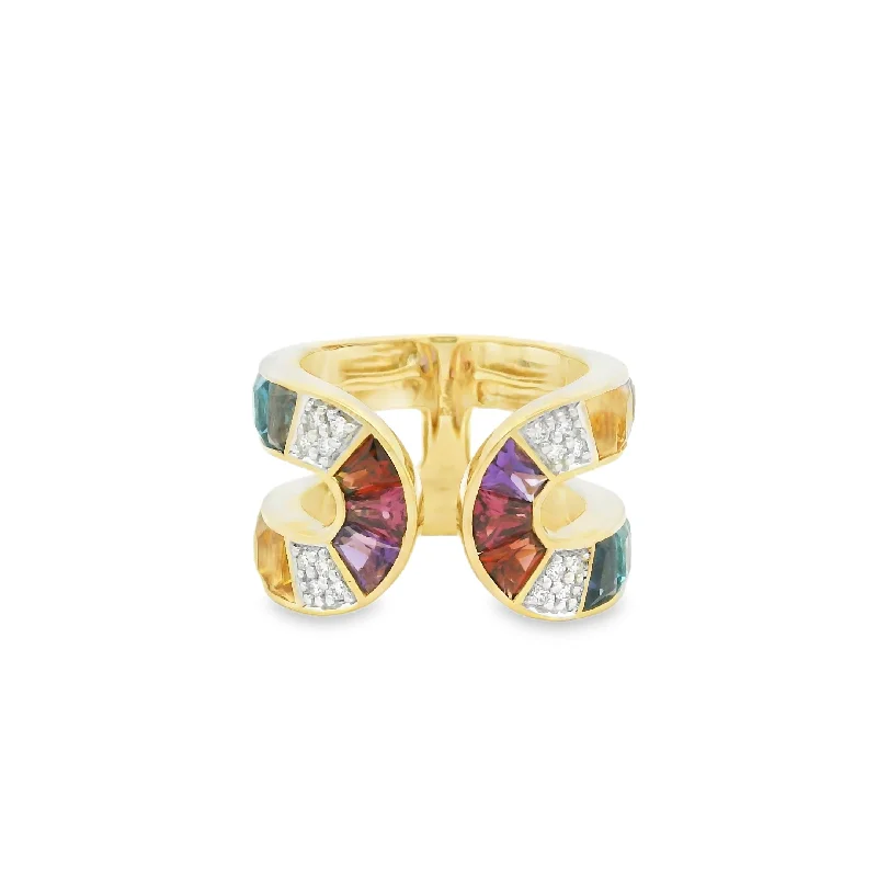 women's bohemian engagement rings-14K Yellow Gold 2.63cttw Multi Sapphire & 0.10cttw Diamond Ring by Bellarri