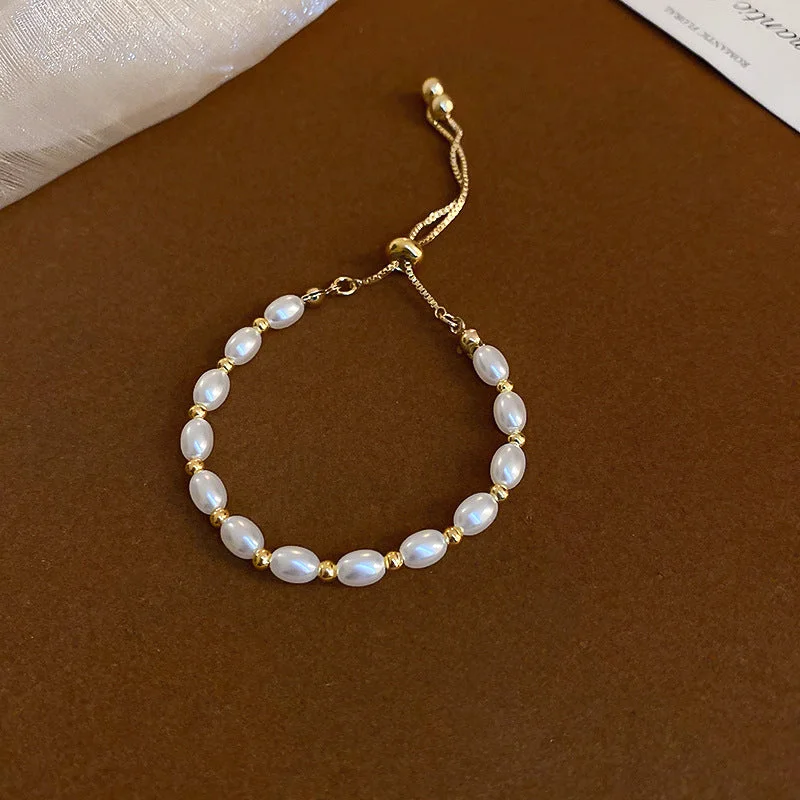 79# Bracelet-Gold-5mm White Pearl