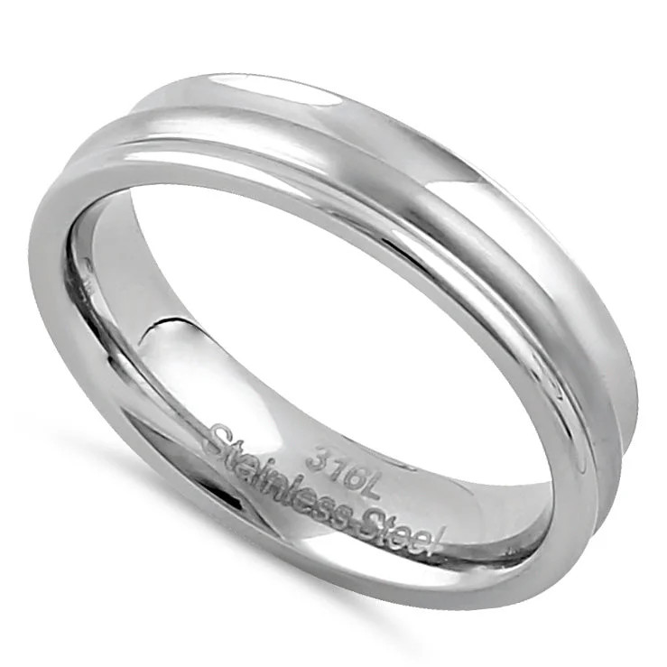 women's engagement rings-Stainless Steel Men's 5mm High and Brushed Polish Curved Wedding Band