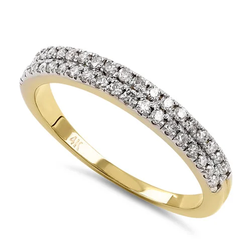 women's stackable engagement rings-Solid 14K Yellow Gold 2 Row Half Eternity Pave Diamond Ring