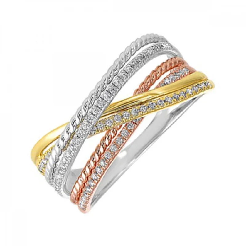 women's anniversary engagement rings-10K Yellow, White,  & Rose Gold 0.20cttw Diamond Ring