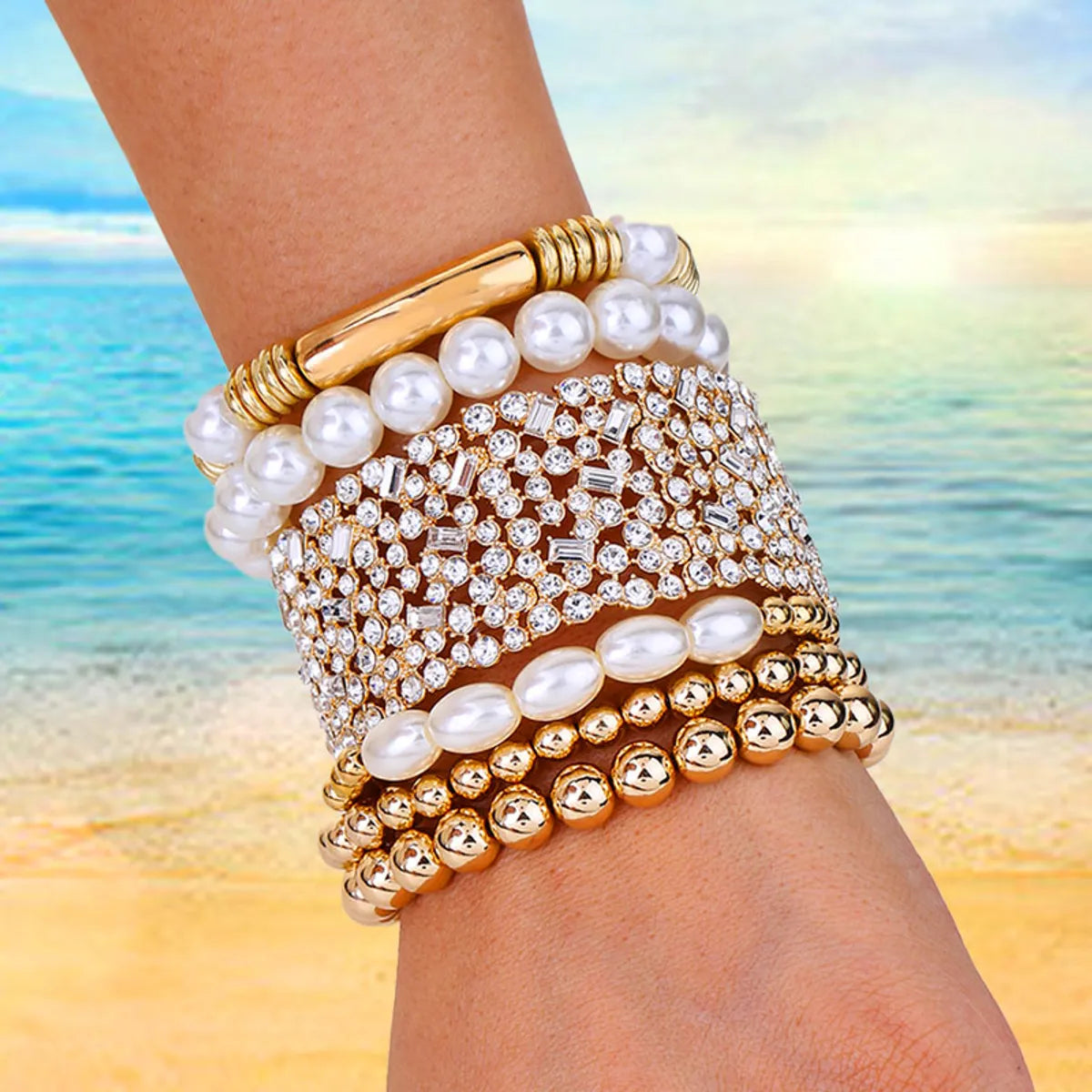 women's minimalist bracelets-Simple Style Commute Round Oval ABS Imitation Pearl Rhinestone Wholesale Bracelets