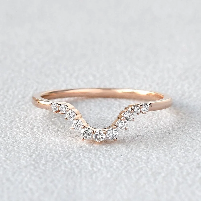 women's silver engagement rings-Rose Gold Moissanite Curved Wedding Band