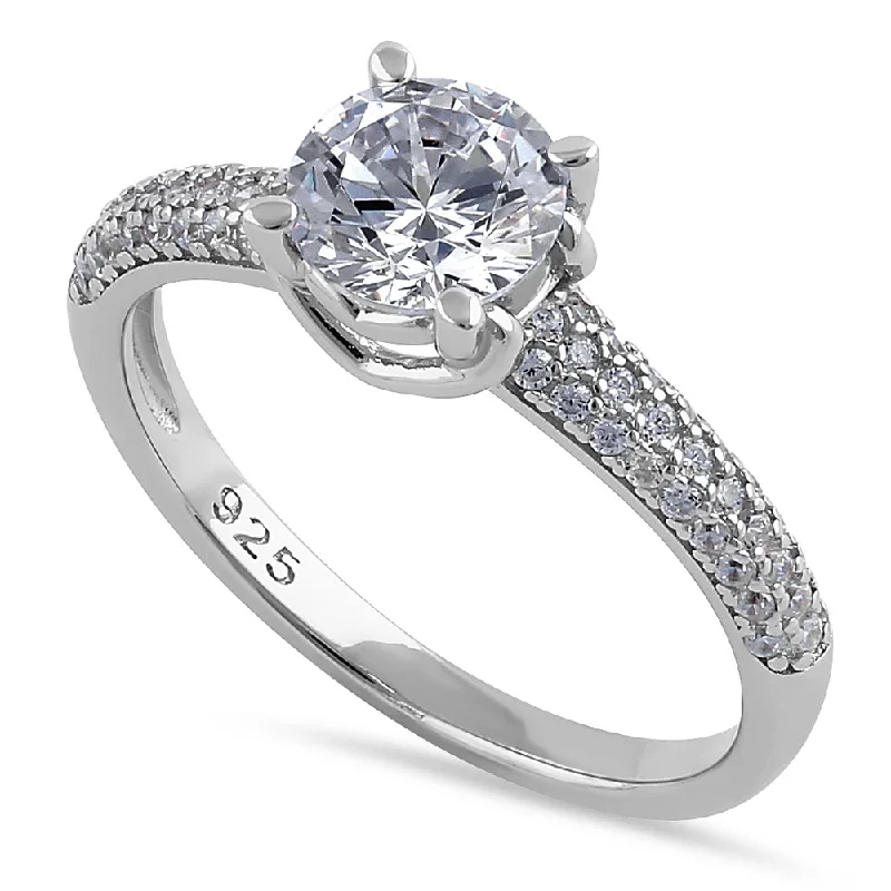 women's sun engagement rings-Sterling Silver Elegant Raised Round Cut Clear CZ Engagement Ring