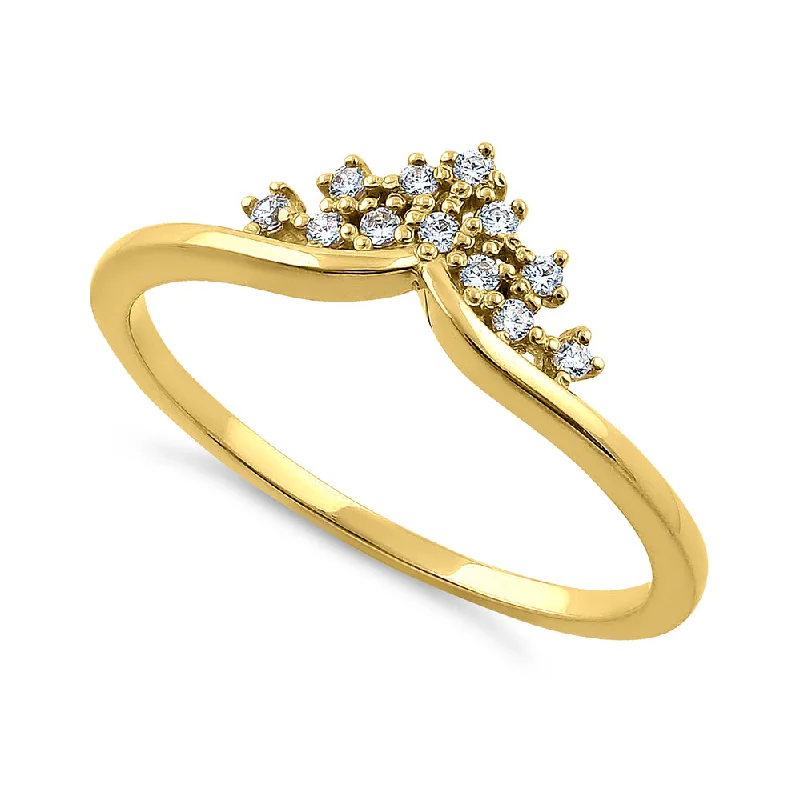 women's baguette engagement rings-Solid 14K Yellow Gold Crown 0.12 ct. Diamond Ring