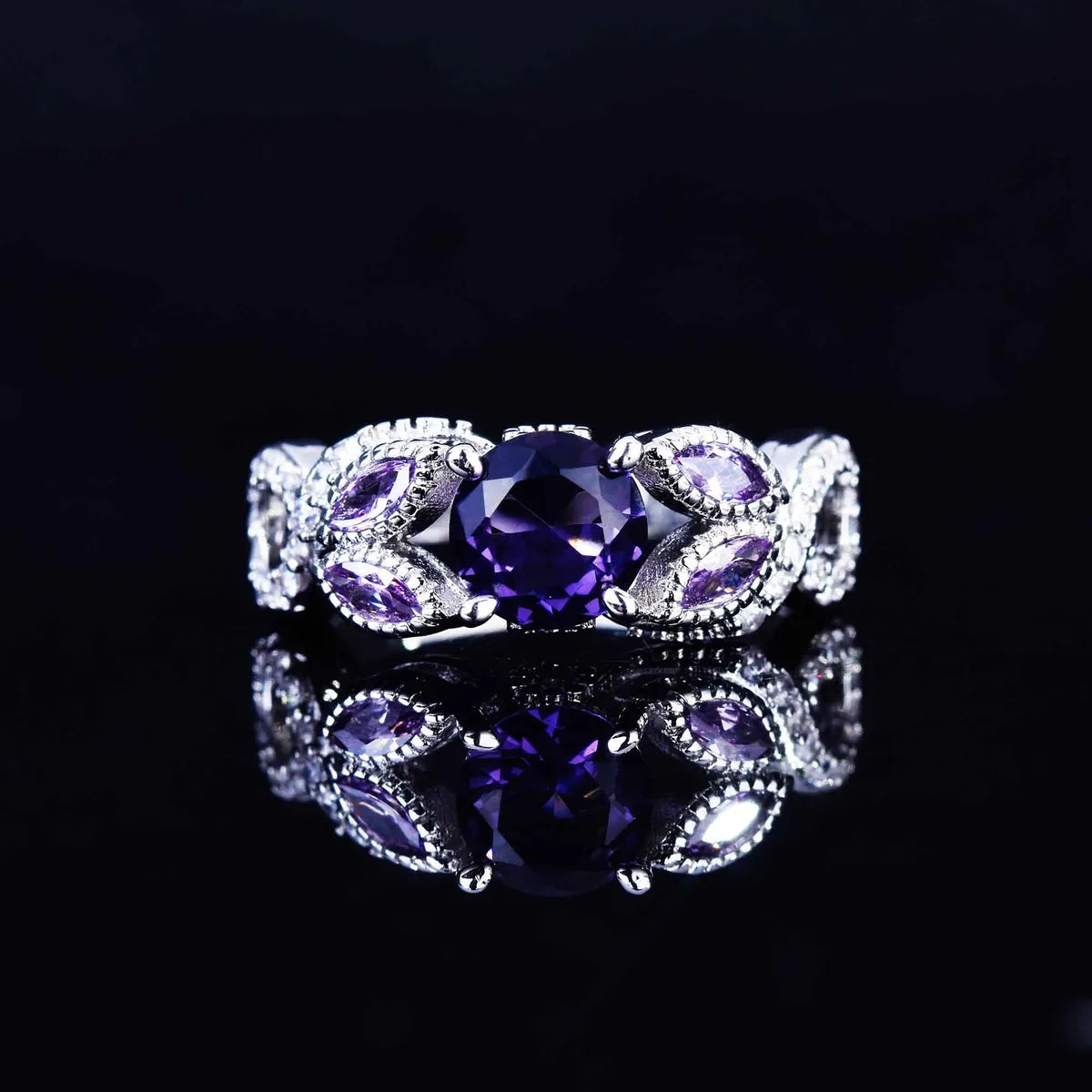 women's radiant-cut engagement rings-Zhenrong  Cross-border Supply New Inlaid Amethyst Carat Ring European And American Micro-inlaid Full Diamond Engagement Women's Ring