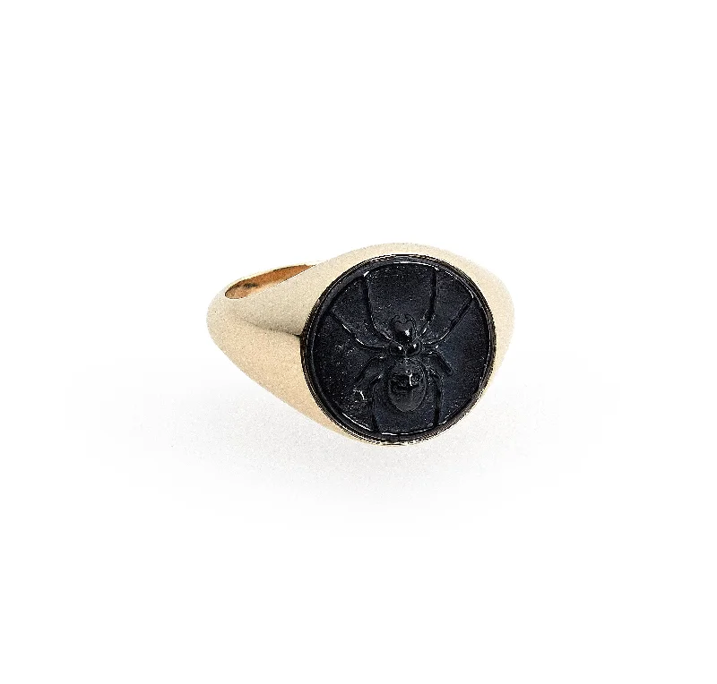 women's butterfly rings-SPIDER RAISED INTAGLIO SIGNET RING