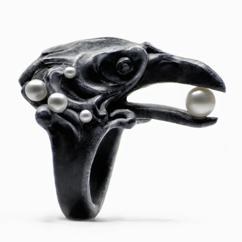 women's gothic rings-Black Corvus ring - final sale