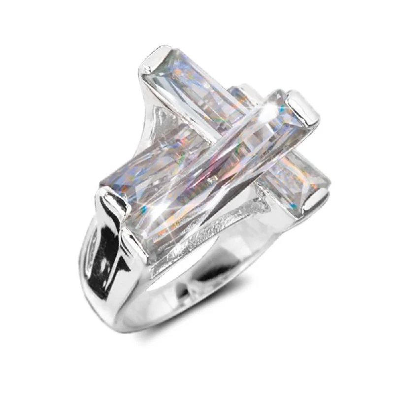 women's bohemian rings-Contemporary Cross Ring Clear