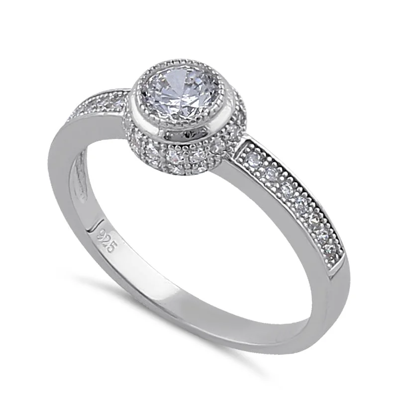 women's bold engagement rings-Sterling Silver Circular Halo Engagement Ring