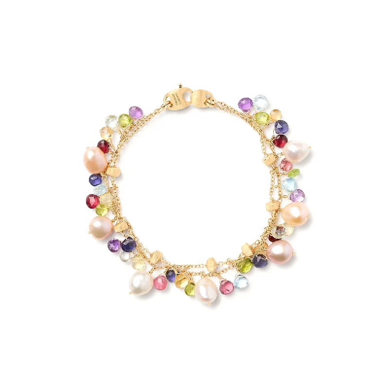 women's white gold bracelets-Marco Bicego Paradise Two Strand Gemstone Bracelet With Freshwater Pearls