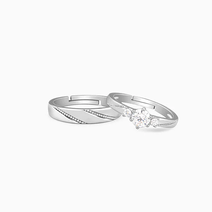 women's heart-shaped rings-Silver We Are Together Couple Rings