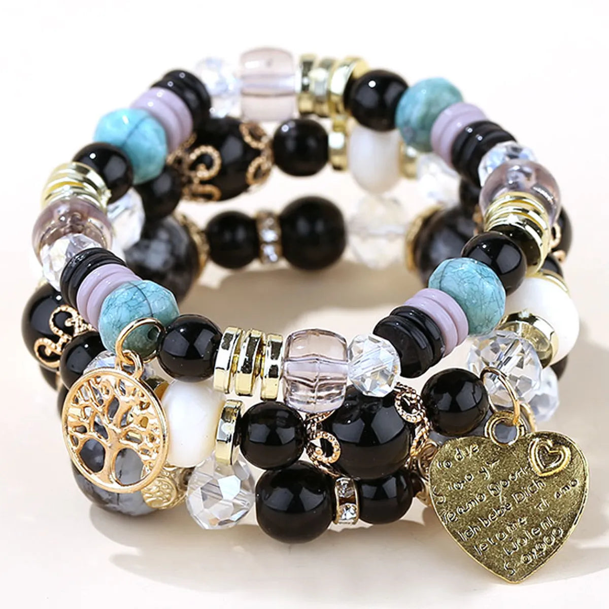 women's butterfly bracelets-Fashion Trend Concise  Versatile Metal Peach Heart Pendant Candy Beads Multilayer Alloy Bracelet