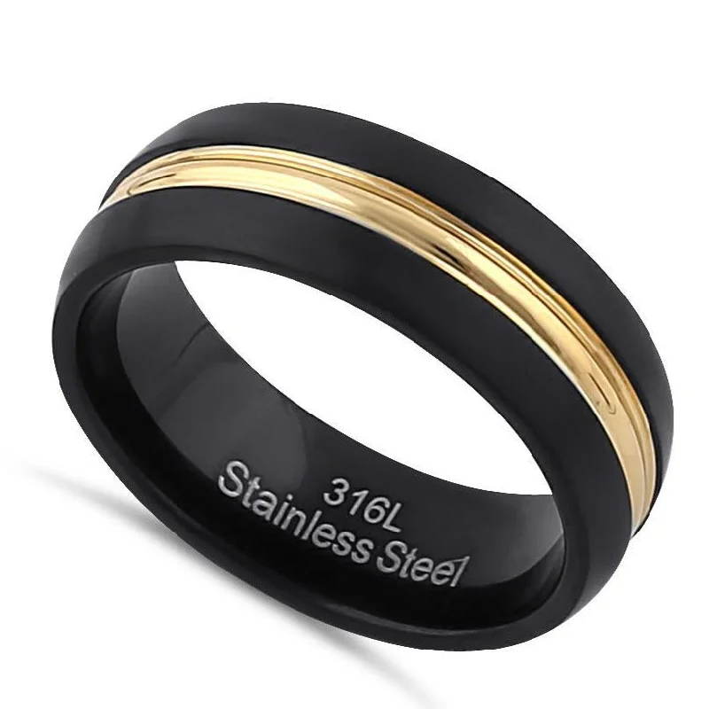 women's celestial engagement rings-Stainless Steel Men's Black and Yellow Wedding Band