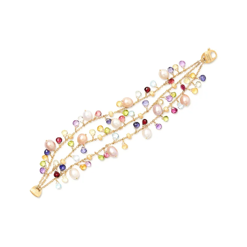 women's ethical bracelets-Marco Bicego Paradise Three Strand Gemstone Bracelet With Freshwater Pearls