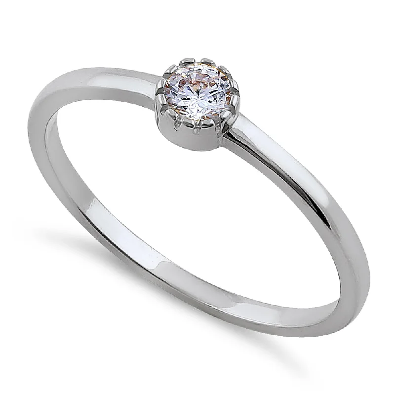 women's two-tone engagement rings-Solid 14K White Gold Round Cut Inlay CZ Engagement Ring