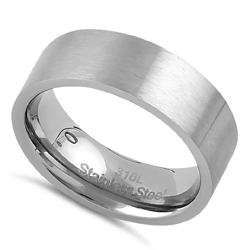 women's lab-grown diamond engagement rings-Stainless Steel Men's 7mm Brushed Wedding Band