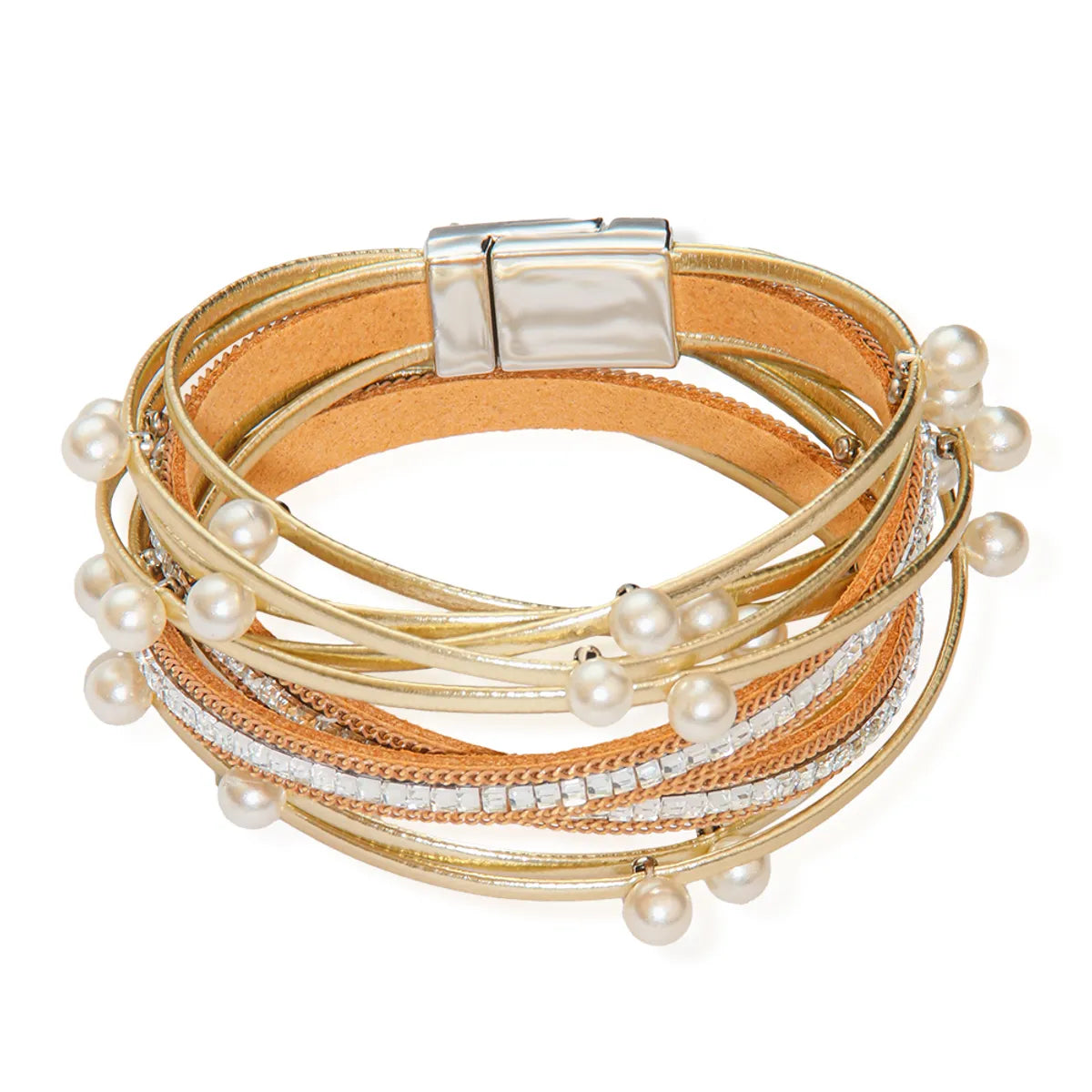 women's thin bangles-Vintage Style Pearl Pu Leather Alloy Women's Bracelets