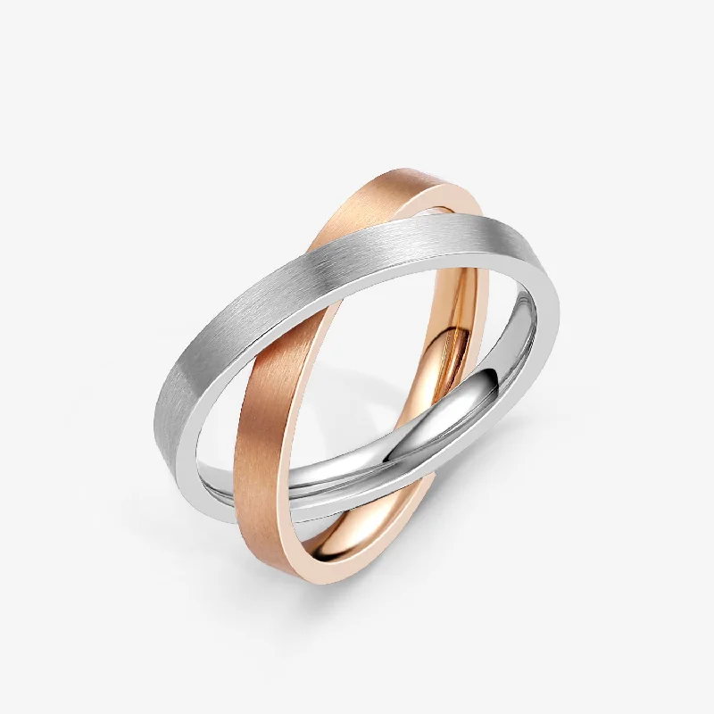 women's wedding set engagement rings-3mm Flat Plain Matte Finish Two-Tone Couple Men's Wedding Band