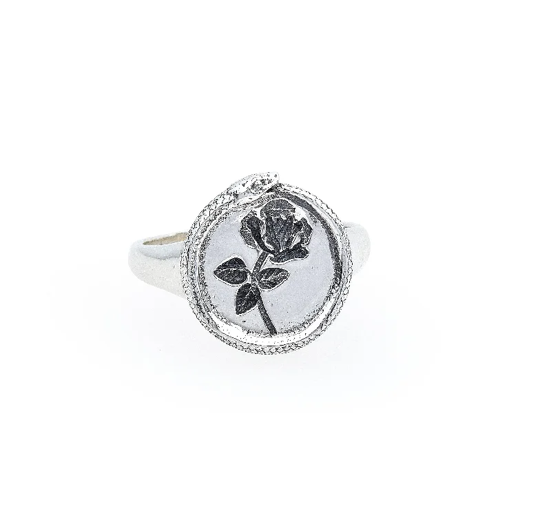 women's gold rings-SILVER ROSE OUROBOROS SIGNET