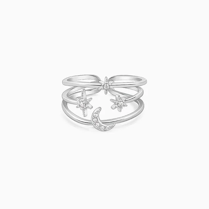 women's thin band rings-Silver Heavenly Cocktail Ring