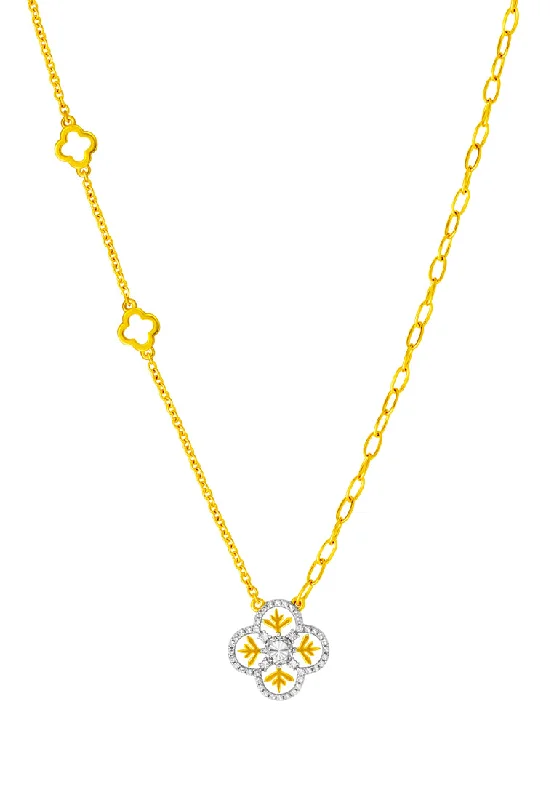 women's hypoallergenic bangles-TOMEI Diamond Cut Collection Snow Flake Necklace, Yellow Gold 916