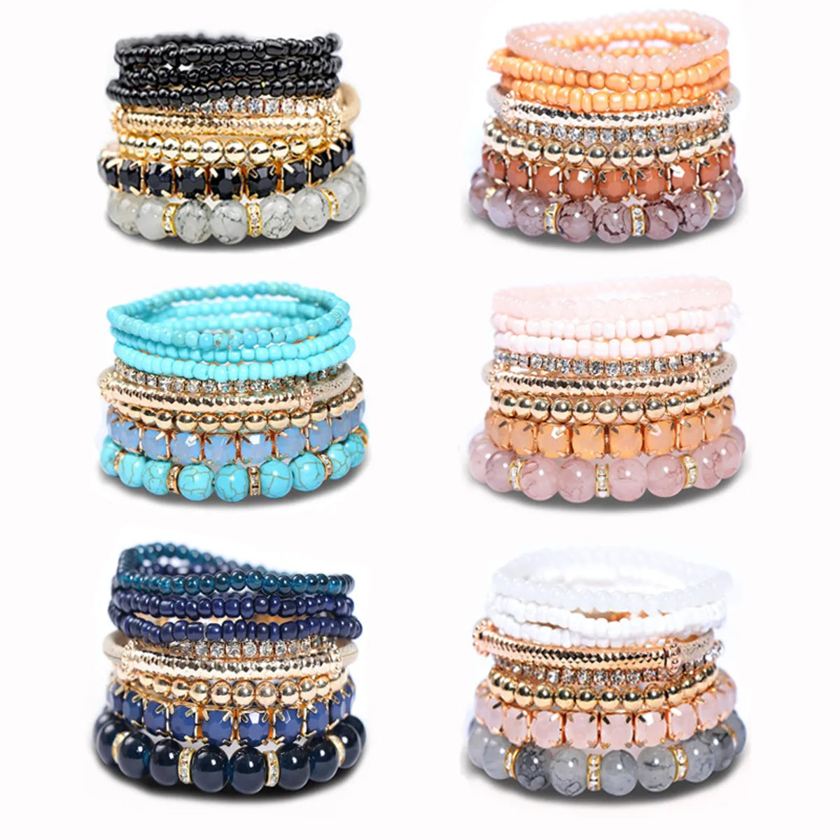 women's bar bracelets-1 Set Bohemian Round Glass Glass Beaded Inlay Artificial Diamond Unisex Bracelets