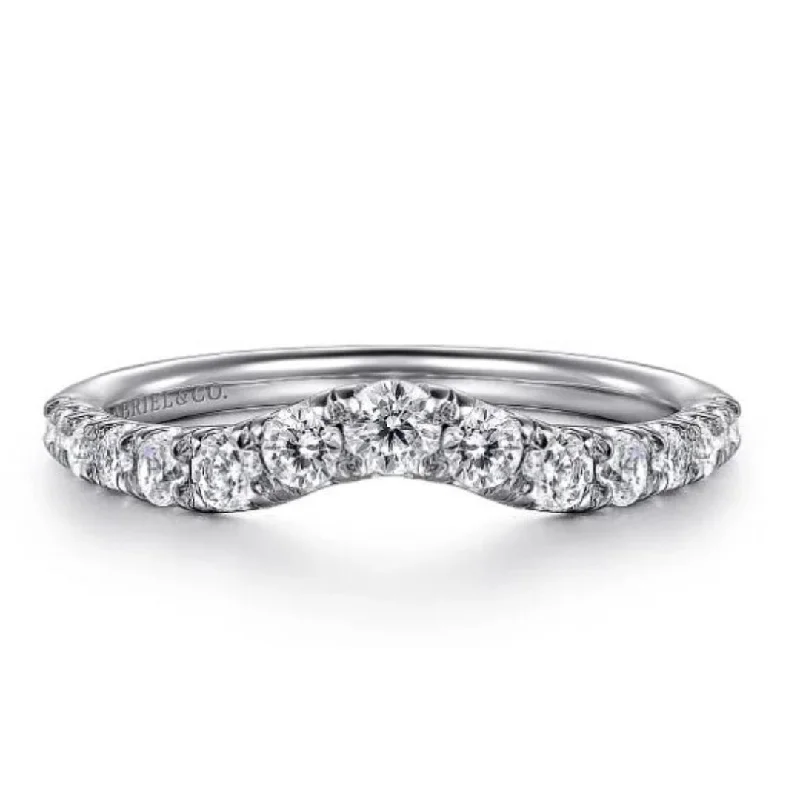 women's channel-set engagement rings-14K White Gold Curved Diamond Wedding Band