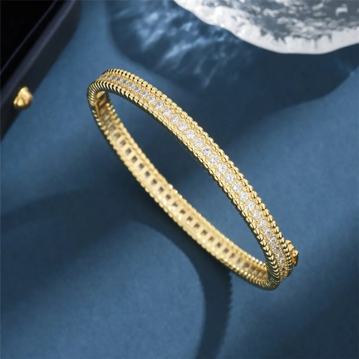 women's fashion-forward bangles-Copper 18K Gold Plated White Gold Plated Elegant Glam Luxurious Plating Solid Color Zircon Bangle