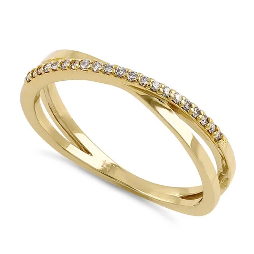 women's promise rings-Solid 14K Yellow Gold X Crossover Diamond Ring