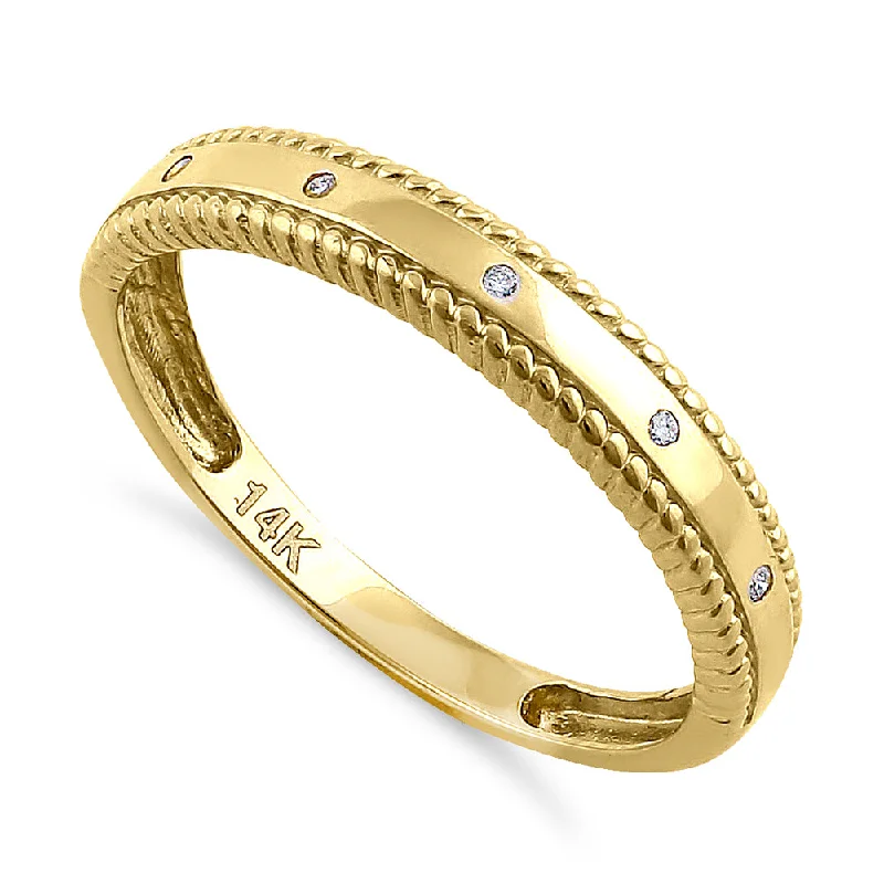 women's three-stone engagement rings-Solid 14K Yellow Gold Edged Double Rope Diamond Ring