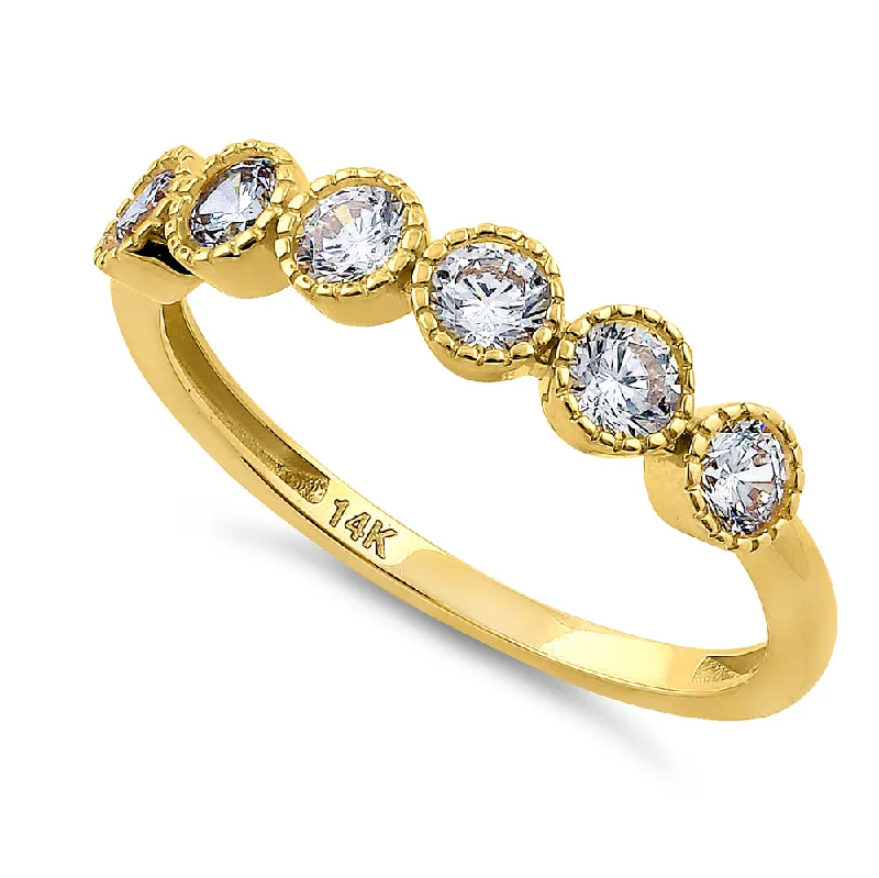 women's bold engagement rings-Solid 14K Yellow Gold Six Round 0.75 ct. Diamond Ring