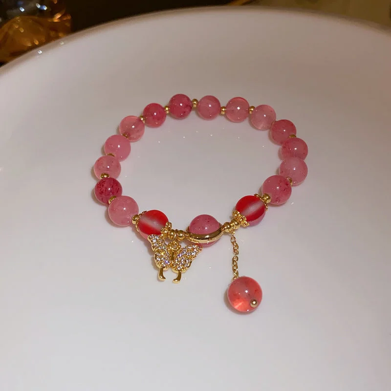 89# Elastic Bracelet-Gold-Pink Opal