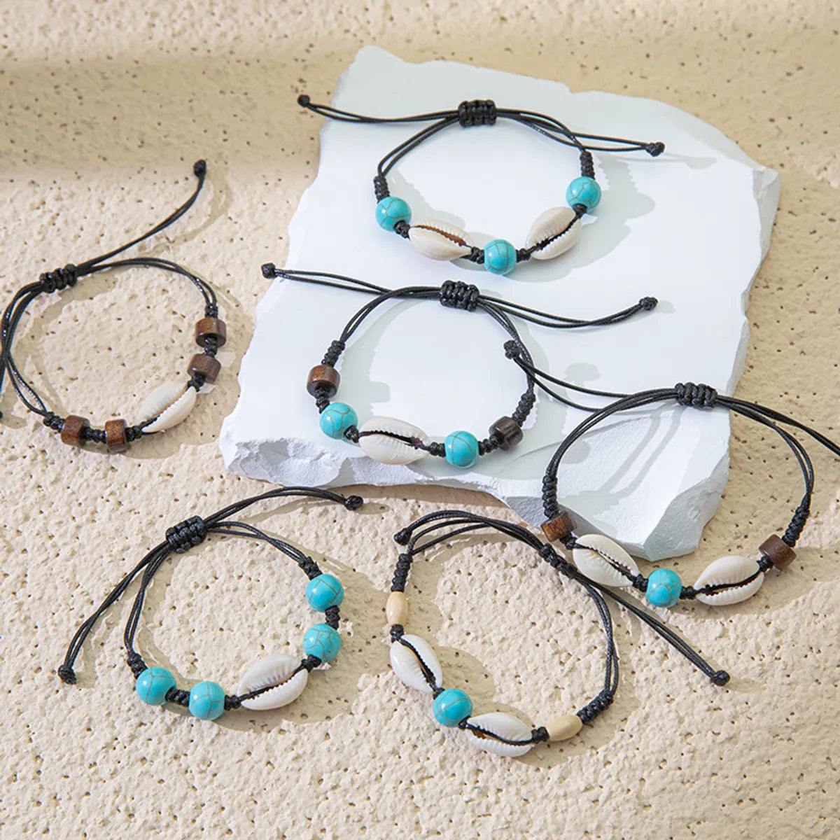 women's titanium bangles-Hawaiian Bohemian Tropical Geometric Turquoise Rope Shell Wholesale Bracelets