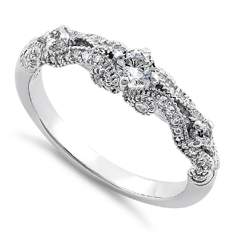 women's three-stone engagement rings-Sterling Silver Regal Round Cut Clear CZ Engagement Ring