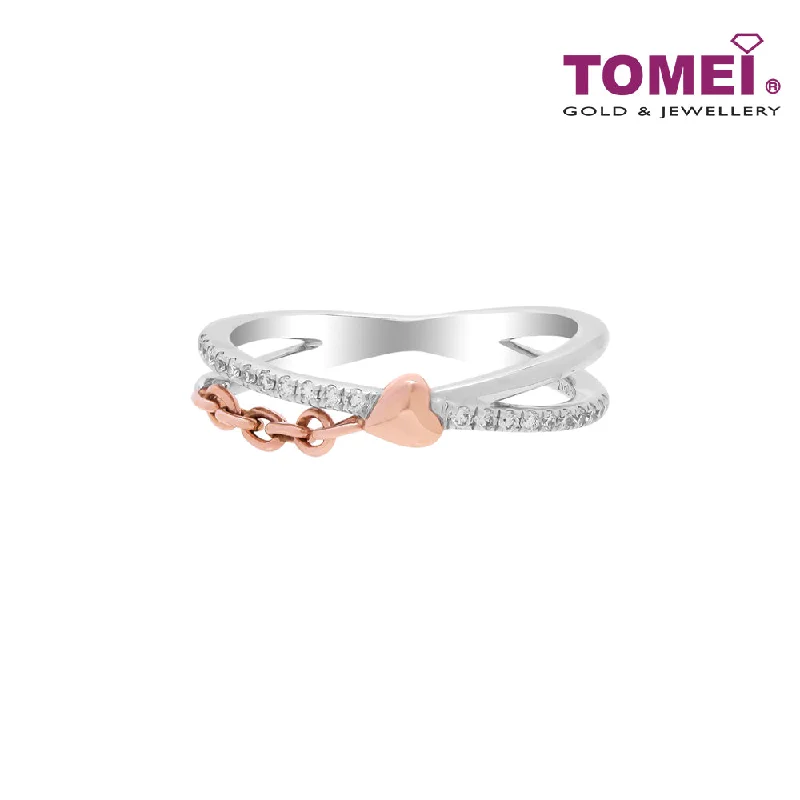 women's moissanite engagement rings-TOMEI Love Is Beautiful Collection Diamond RIng, White+Rose Gold 585