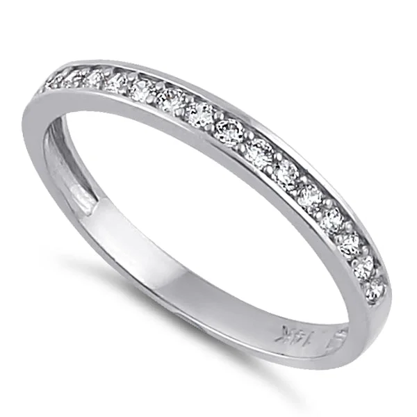 women's engagement rings-Solid 14K White Gold Half Eternity Wedding Band