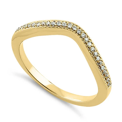 women's eternity band engagement rings-Solid 14K Yellow Gold V-Shaped 0.10 ct. Diamond Ring