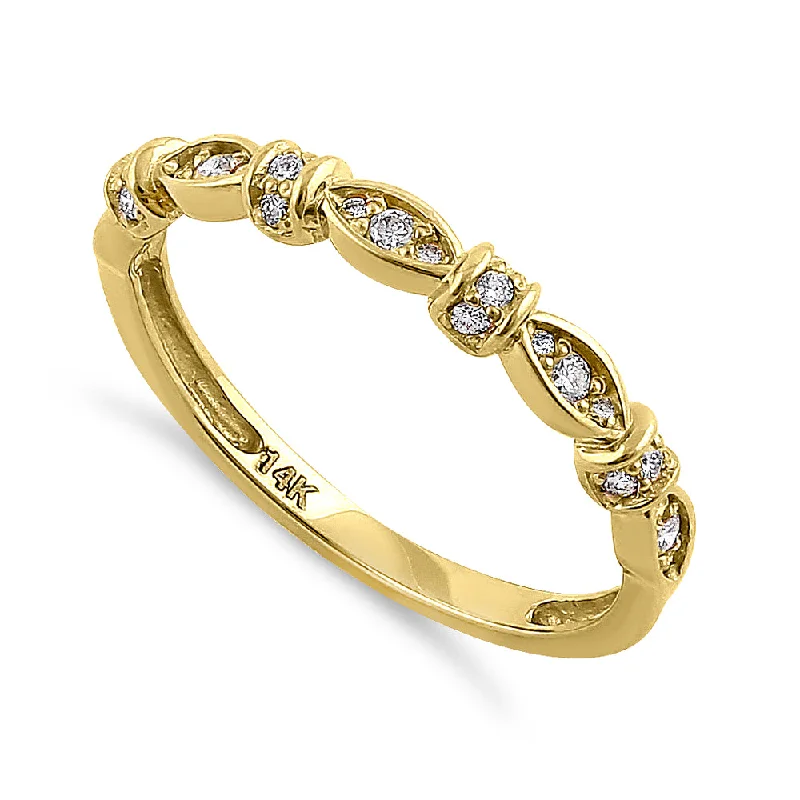 women's rope engagement rings-Solid 14K Yellow Gold Half Eternity Round Marquise Pattern Diamond Ring