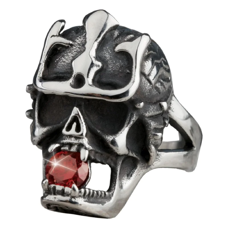 women's sea-inspired rings-Azteca Skull Steel Men's Ring