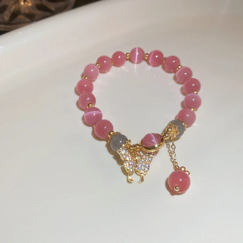 97# Elastic Bracelet-Gold-Pink Opal