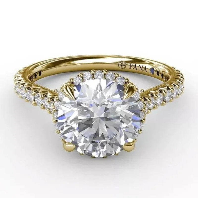 women's pear-shaped engagement rings-Contemporary Round Diamond Halo Engagement Semi-Mount Ring With Geometric Details