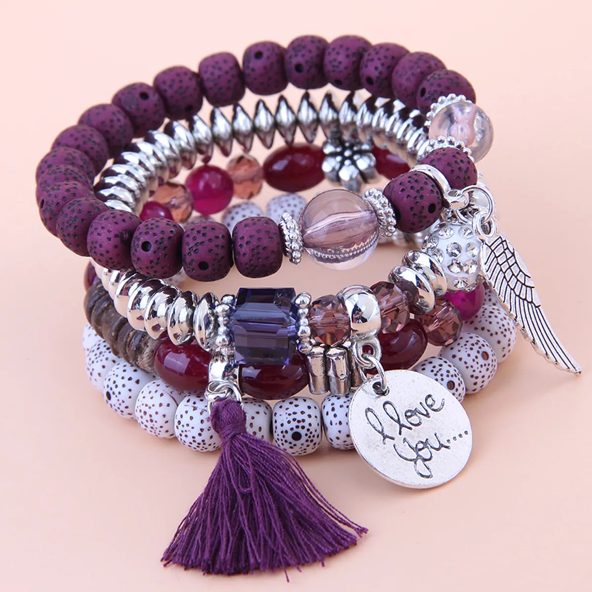 women's diamond bracelets-Fashion Simple Wild Disc Heart Wings Tassel Multilayer Bracelet