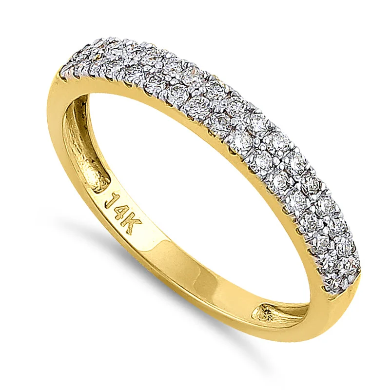 women's floral engagement rings-Solid 14K Yellow Gold Double Row 0.42 ct. Diamond Ring