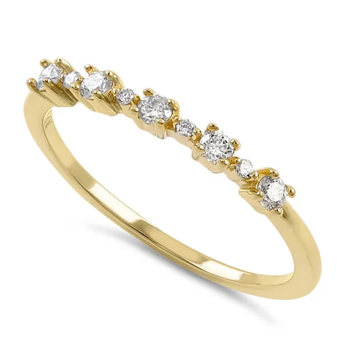 women's floral motif engagement rings-Solid 14K Yellow Gold Half Eternity Pattern Stackable Diamond Ring